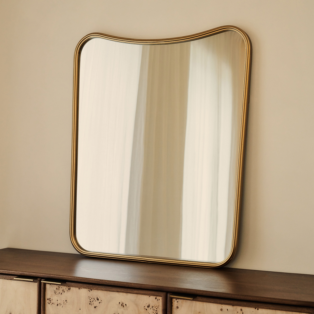 Louis - Gold Curved Metal Overmantle Mirror 90cm x 75cm