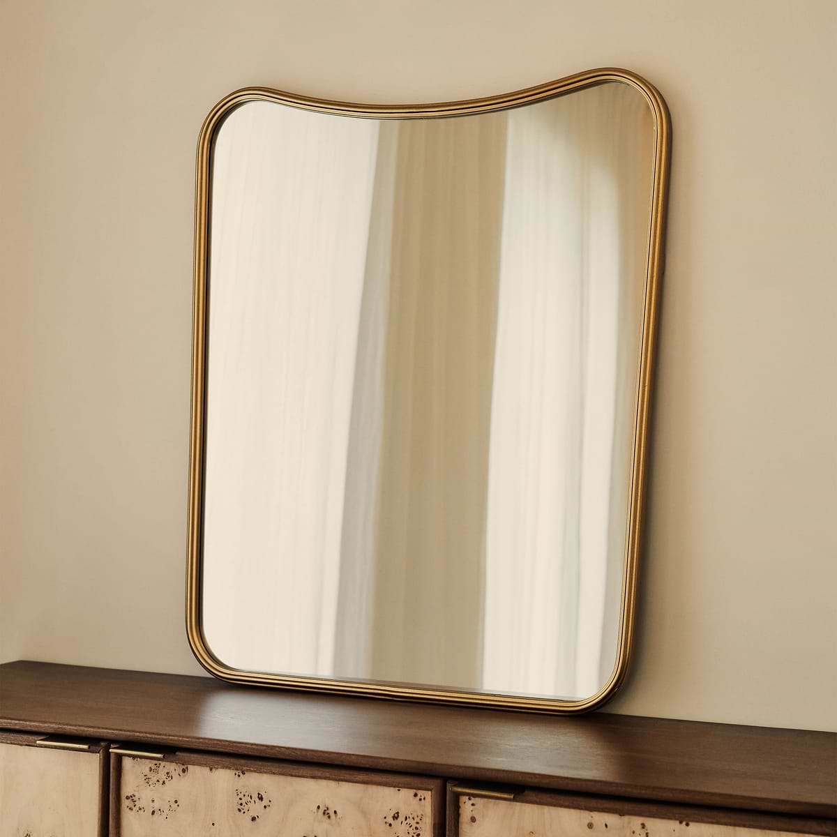 Louis - Gold Curved Metal Overmantle Mirror 90cm x 75cm