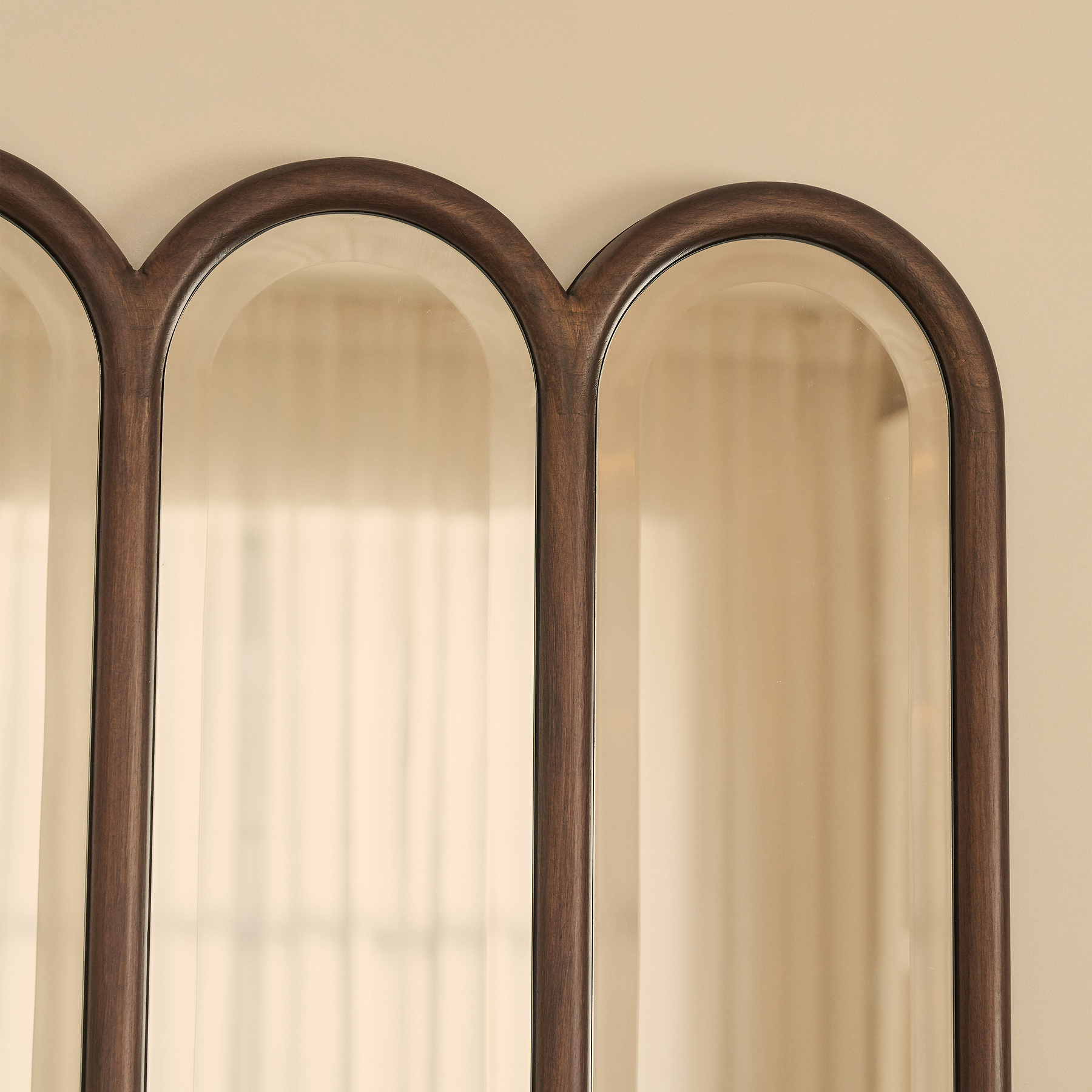 Reims - Dark Wood Arched Panel Wooden Mirror 120cm x 80cm