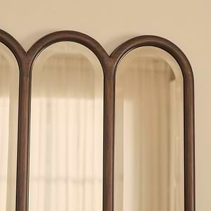 Reims - Dark Wood Arched Panel Wooden Mirror 120cm x 80cm