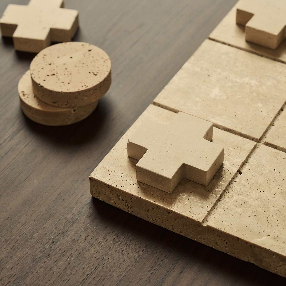 Noughts And Crosses - Cream Travertine Decorative Accessory