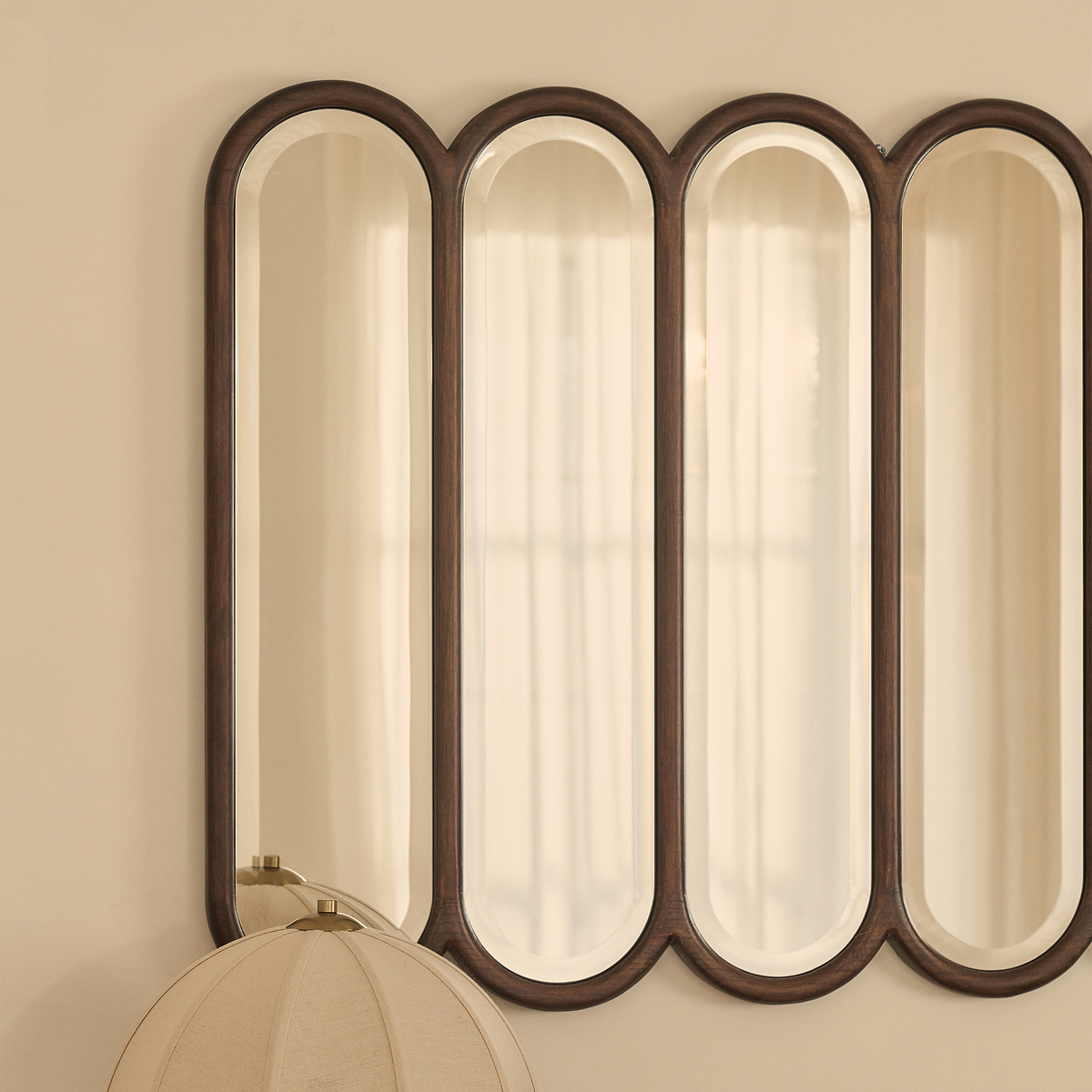 Reims - Dark Wood Arched Panel Wooden Mirror 120cm x 80cm