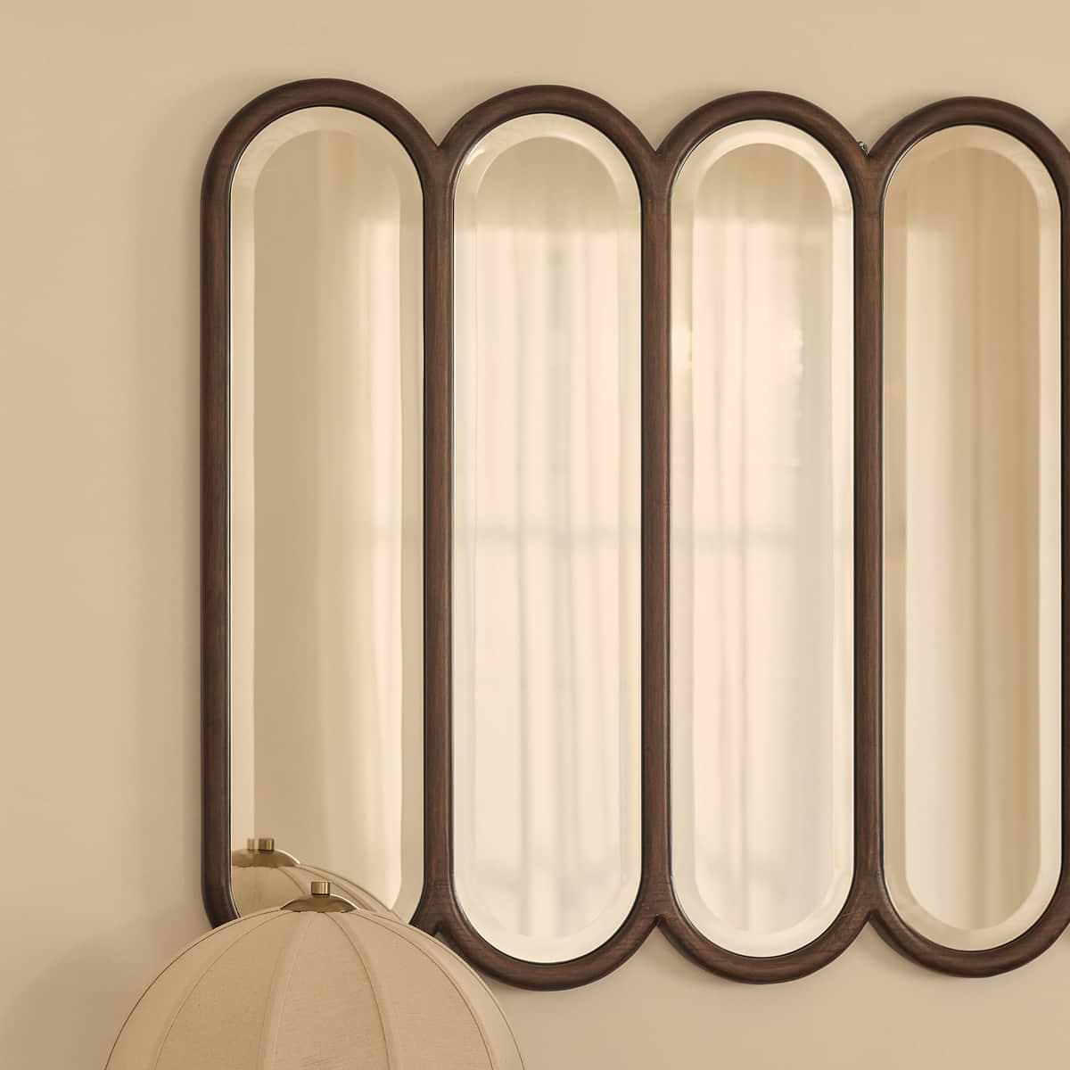 Reims - Dark Wood Arched Panel Wooden Mirror 120cm x 80cm