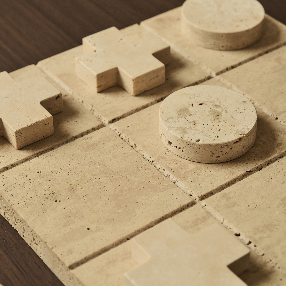 Noughts And Crosses - Cream Travertine Decorative Accessory