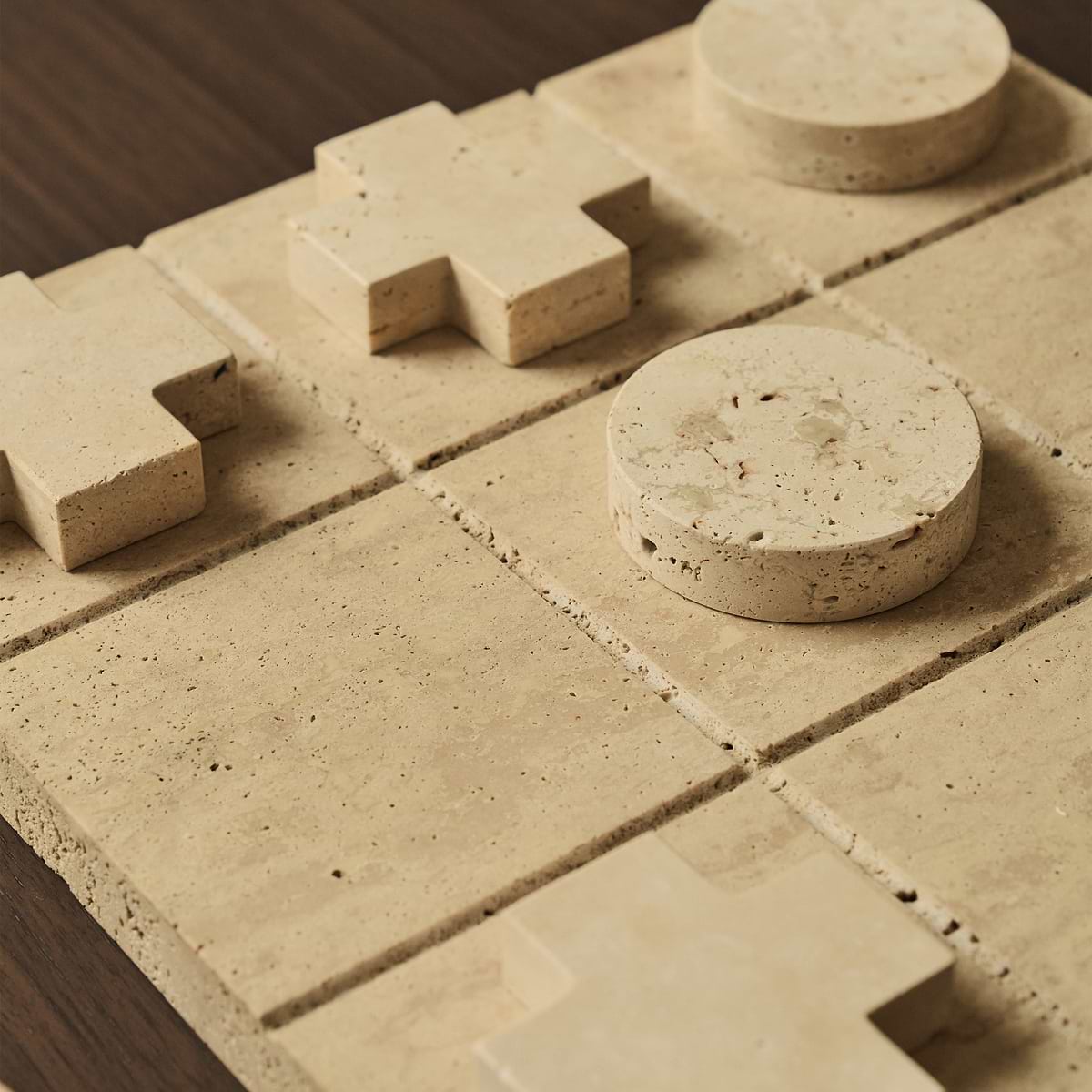 Noughts And Crosses - Cream Travertine Decorative Accessory
