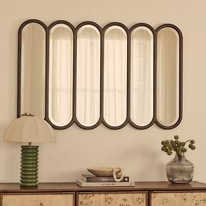 Reims - Dark Wood Arched Panel Wooden Mirror 120cm x 80cm