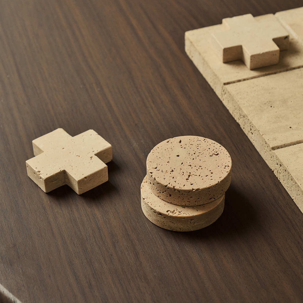 Noughts And Crosses - Cream Travertine Decorative Accessory