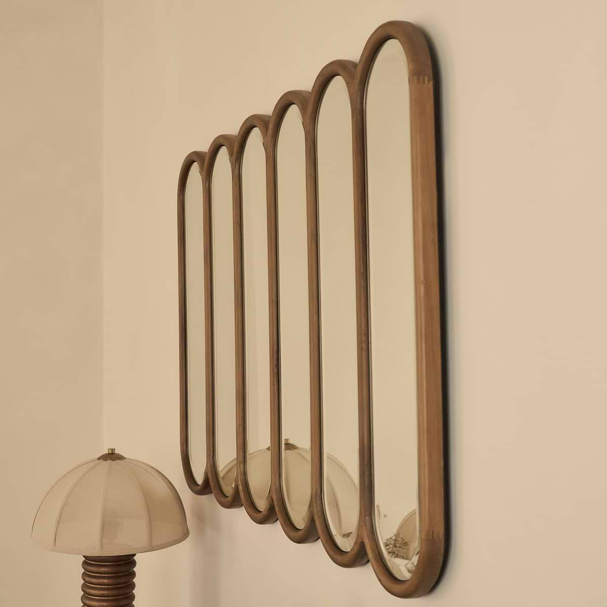 Reims - Warm Wood Arched Panel Wooden Mirror 120cm x 80cm