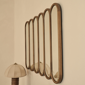 Reims - Warm Wood Arched Panel Wooden Mirror 120cm x 80cm