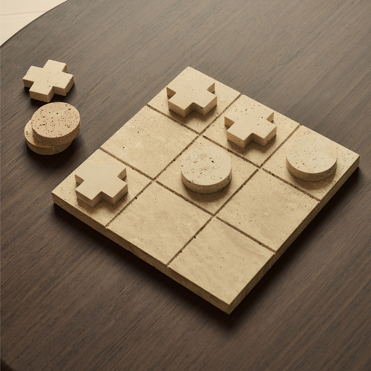 Noughts And Crosses - Cream Travertine Decorative Accessory