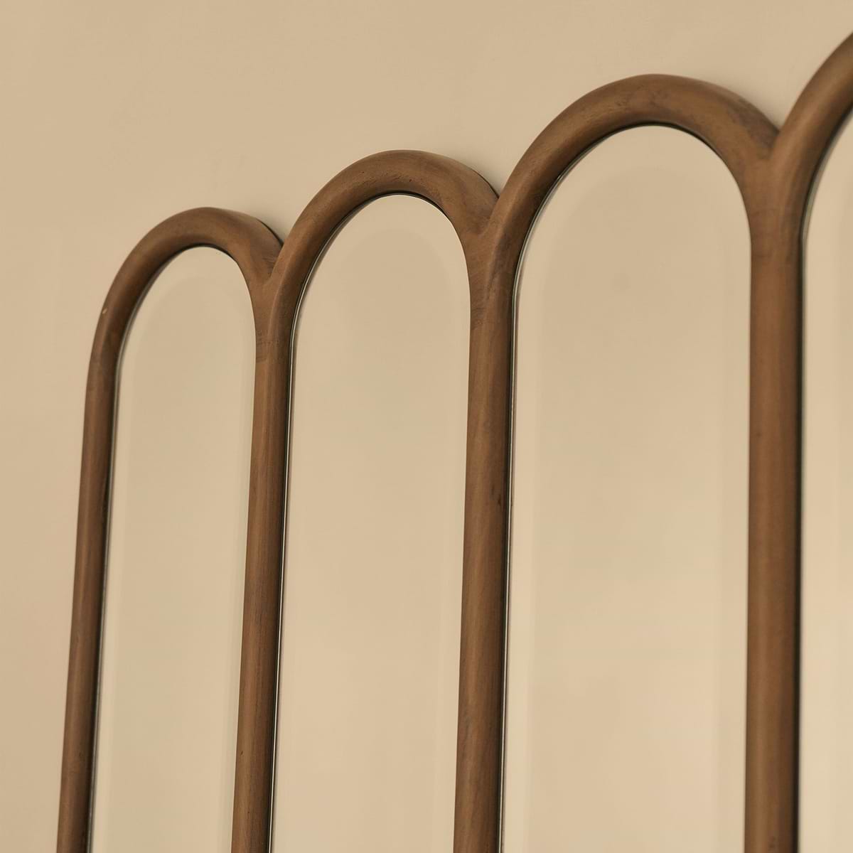 Reims - Warm Wood Arched Panel Wooden Mirror 120cm x 80cm