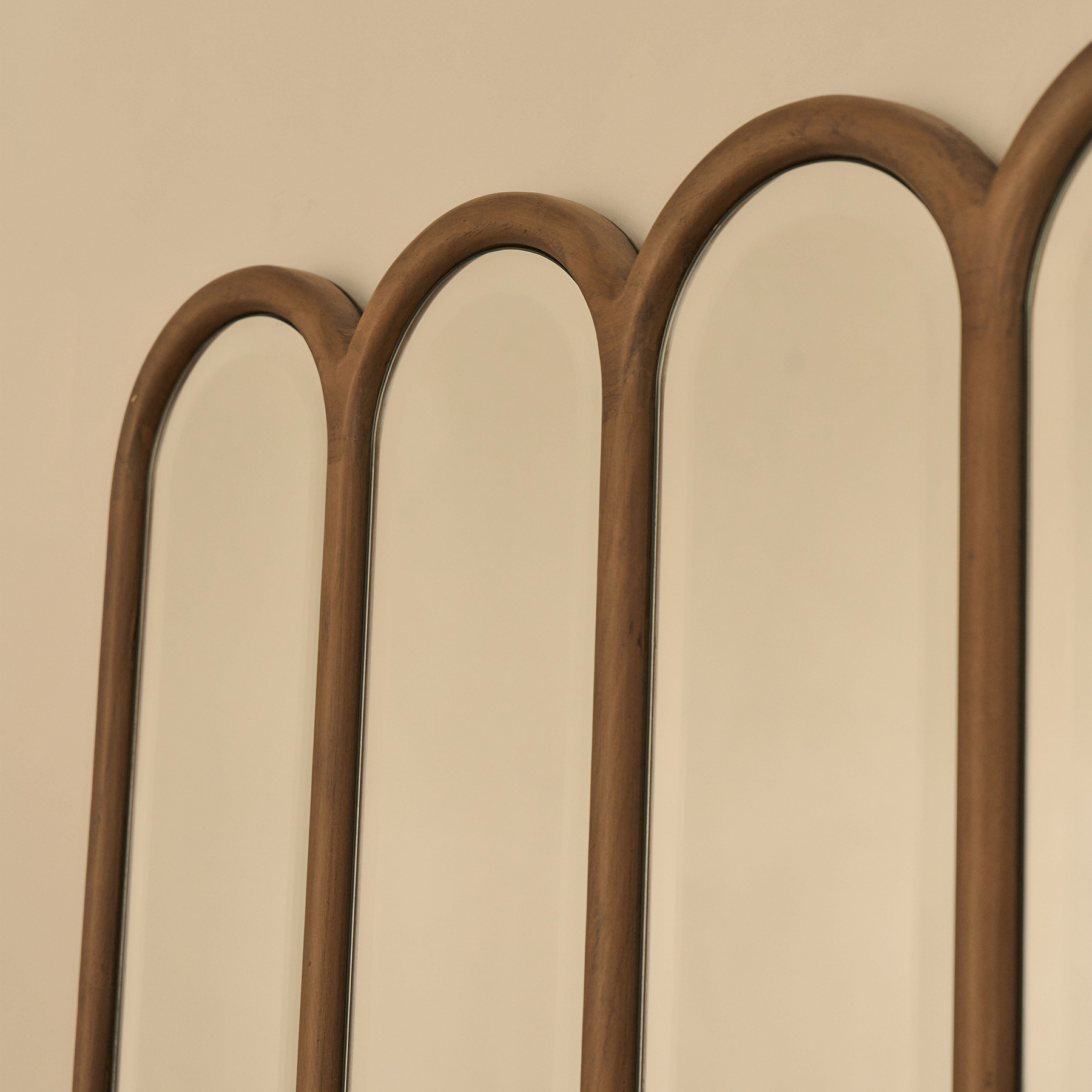 Reims - Warm Wood Arched Panel Wooden Mirror 120cm x 80cm