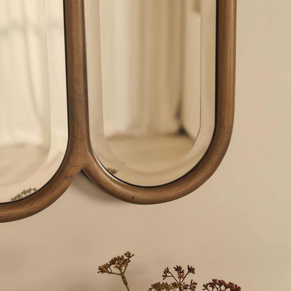 Reims - Warm Wood Arched Panel Wooden Mirror 120cm x 80cm