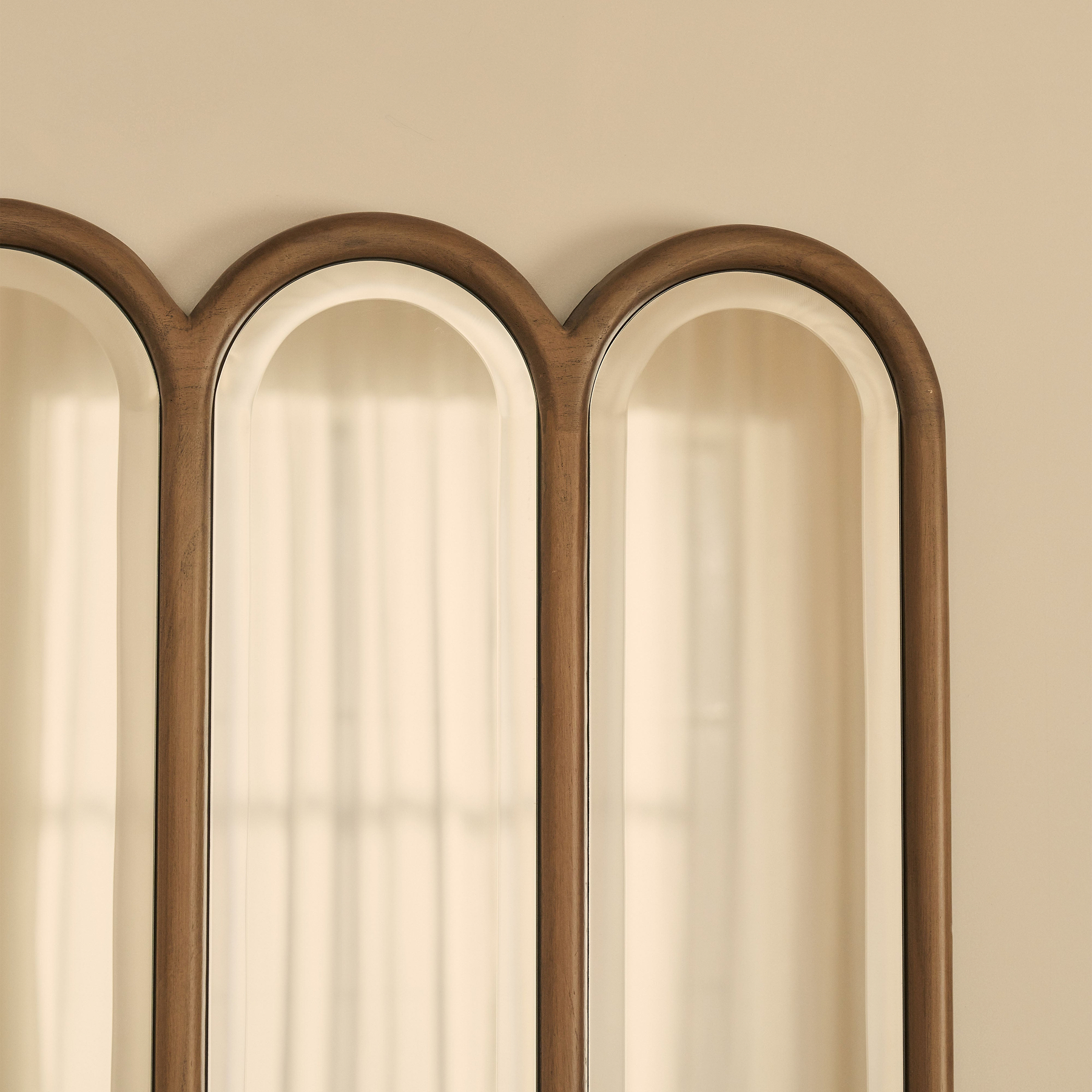 Reims - Warm Wood Arched Panel Wooden Mirror 120cm x 80cm