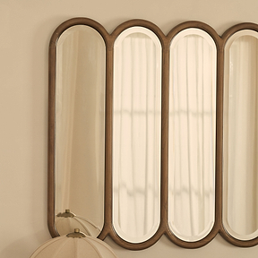 Reims - Warm Wood Arched Panel Wooden Mirror 120cm x 80cm