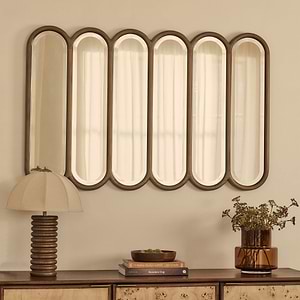 Reims - Warm Wood Arched Panel Wooden Mirror 120cm x 80cm