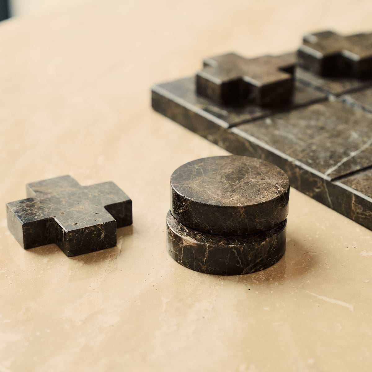 Noughts And Crosses - Dark Emperador Marble Decorative Accessory