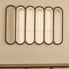 Reims - Warm Wood Arched Panel Wooden Mirror 120cm x 80cm