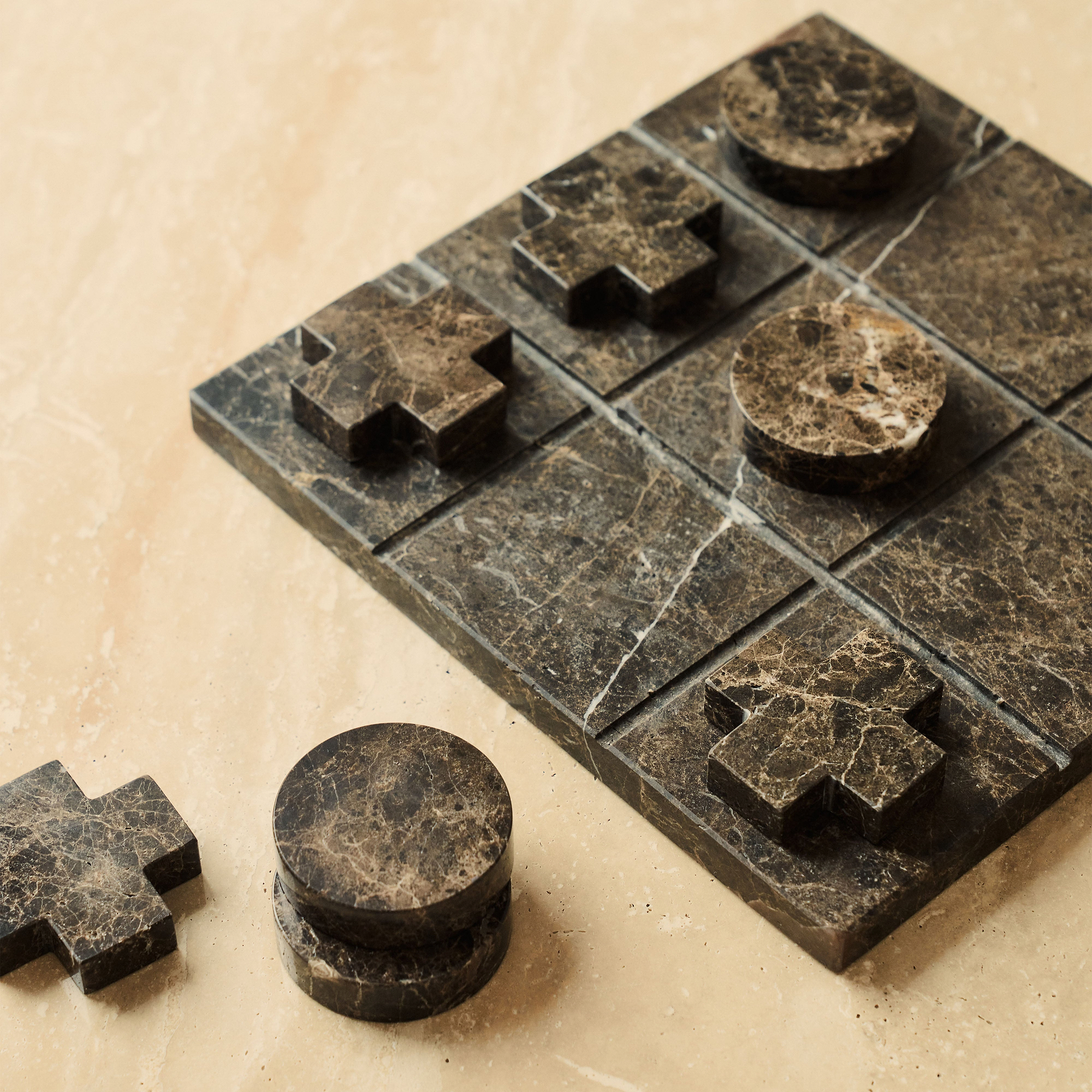 Noughts And Crosses - Dark Emperador Marble Decorative Accessory