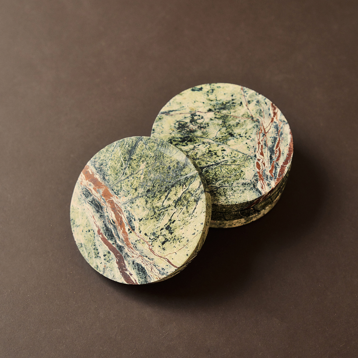 Marbelle - Green Marble Coasters Set of 4 Round