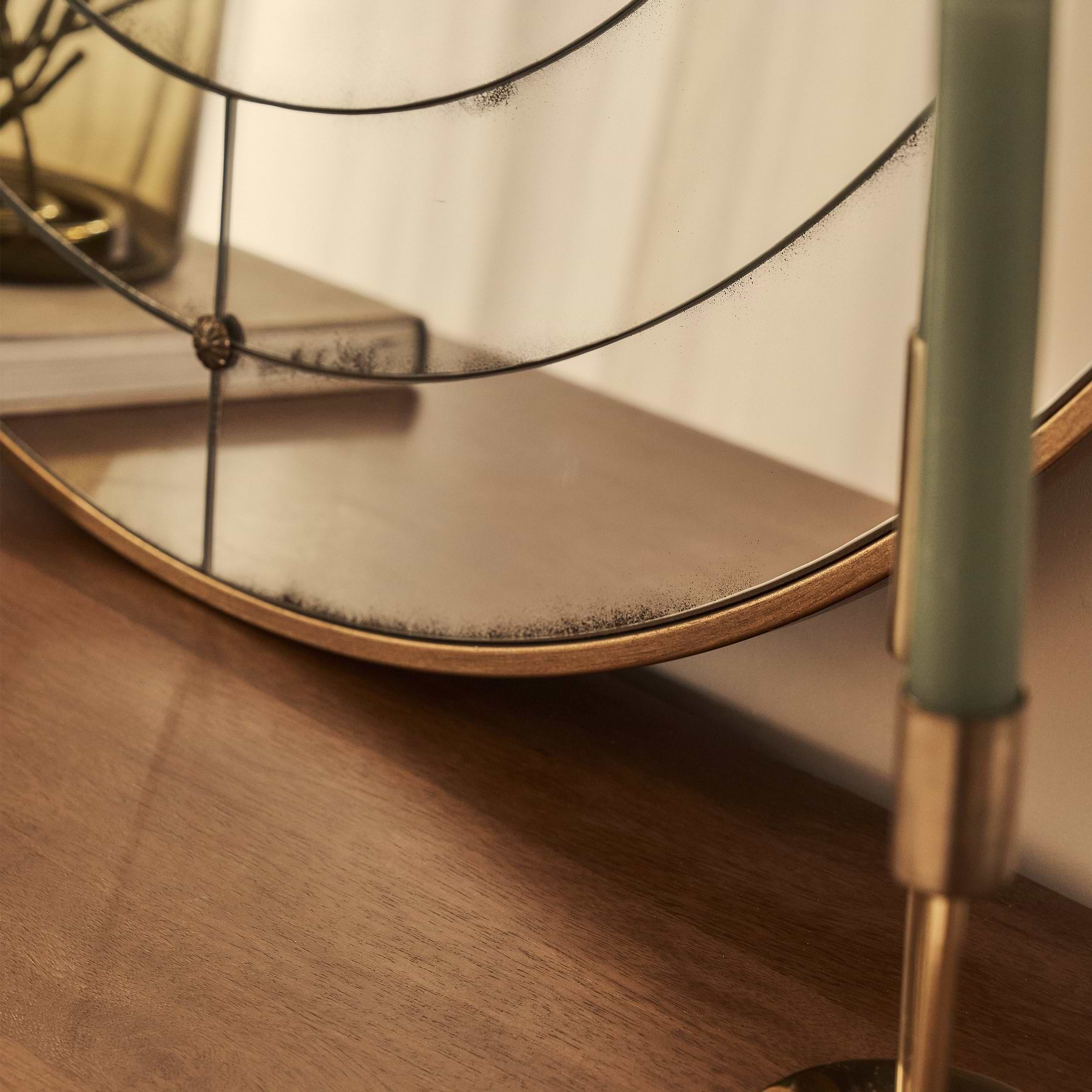 Teramo - Gold Antique Glass Round Metal Wall Mirror 90cm x 90cm