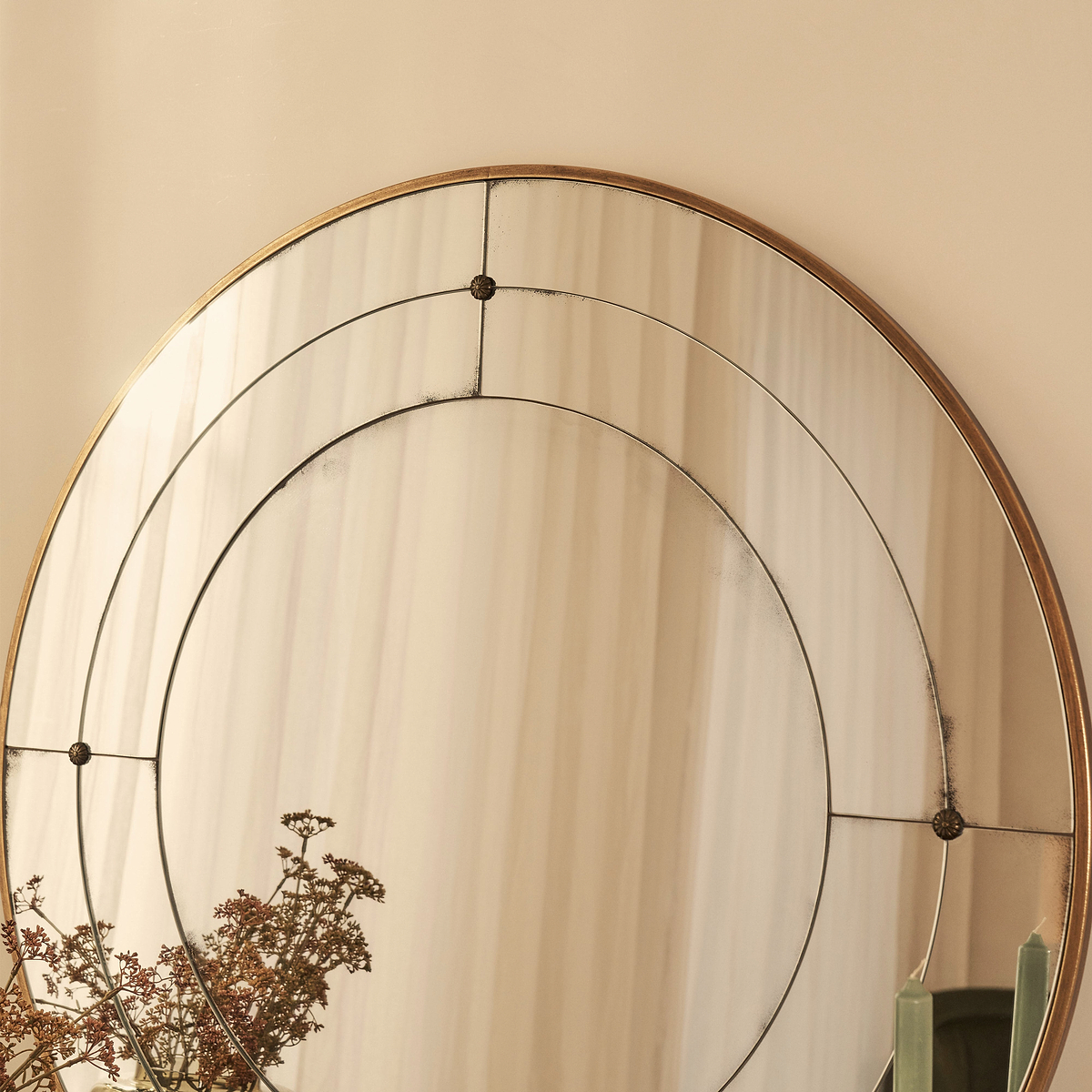 Teramo - Gold Antique Glass Round Metal Wall Mirror 90cm x 90cm