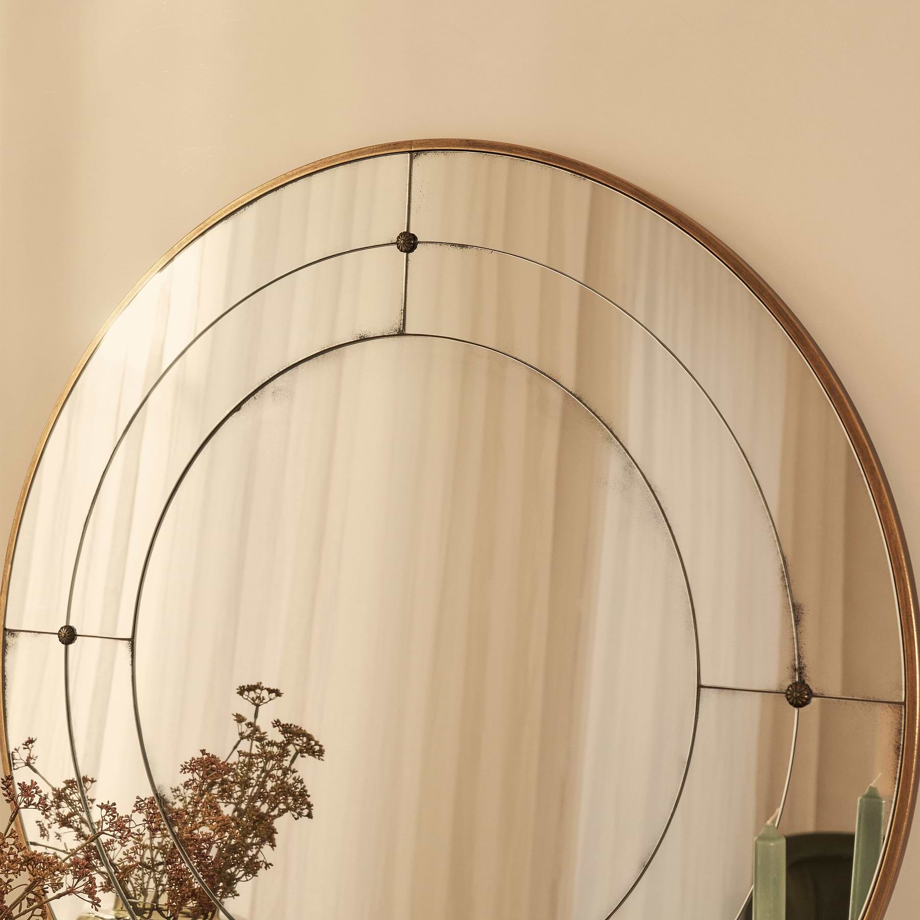 Teramo - Gold Antique Glass Round Metal Wall Mirror 90cm x 90cm