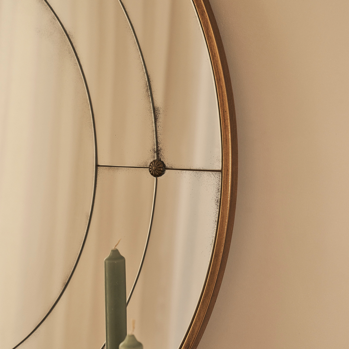 Teramo - Gold Antique Glass Round Metal Wall Mirror 90cm x 90cm