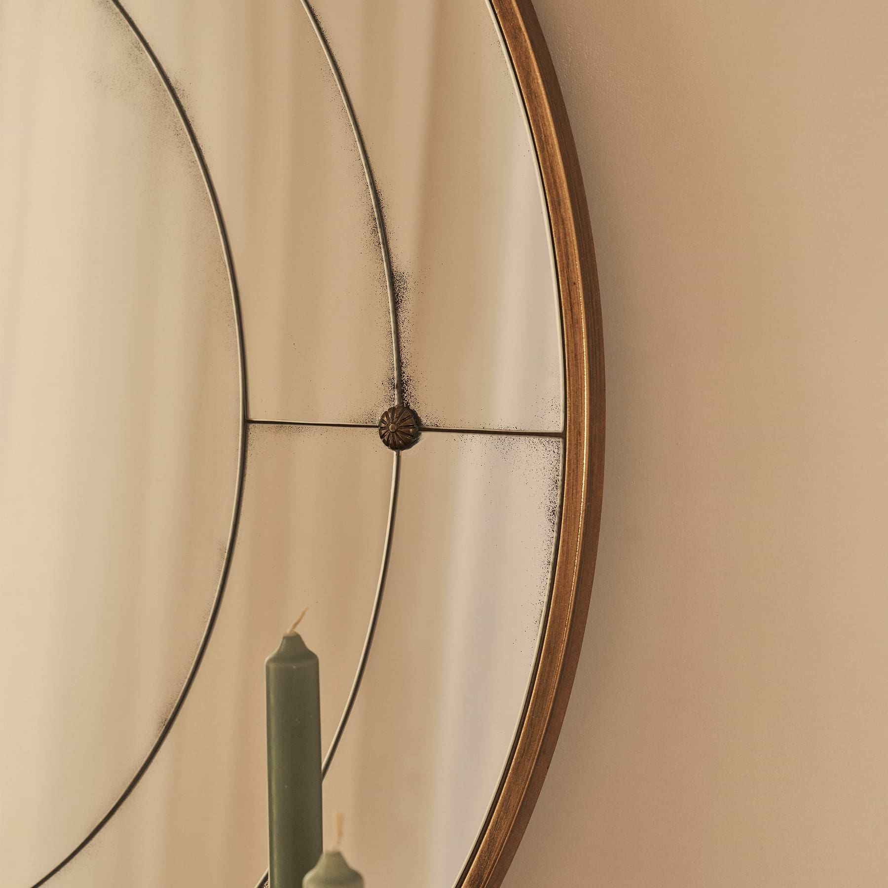 Teramo - Gold Antique Glass Round Metal Wall Mirror 90cm x 90cm