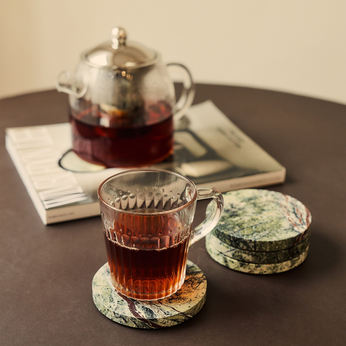 Marbelle - Green Marble Coasters Set of 4 Round