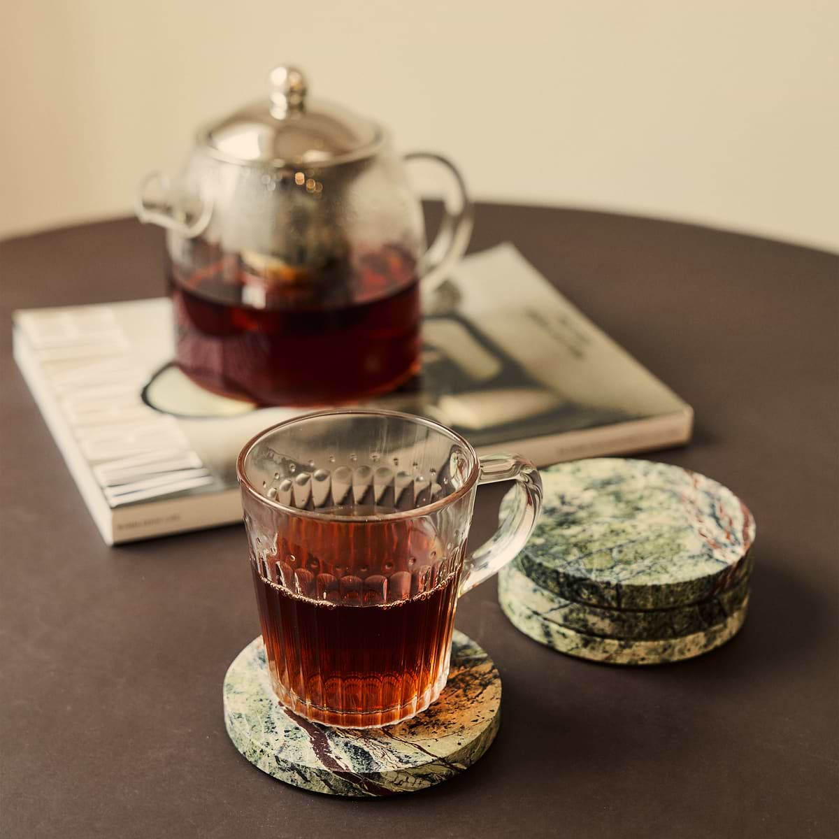 Marbelle - Green Marble Coasters Set of 4 Round