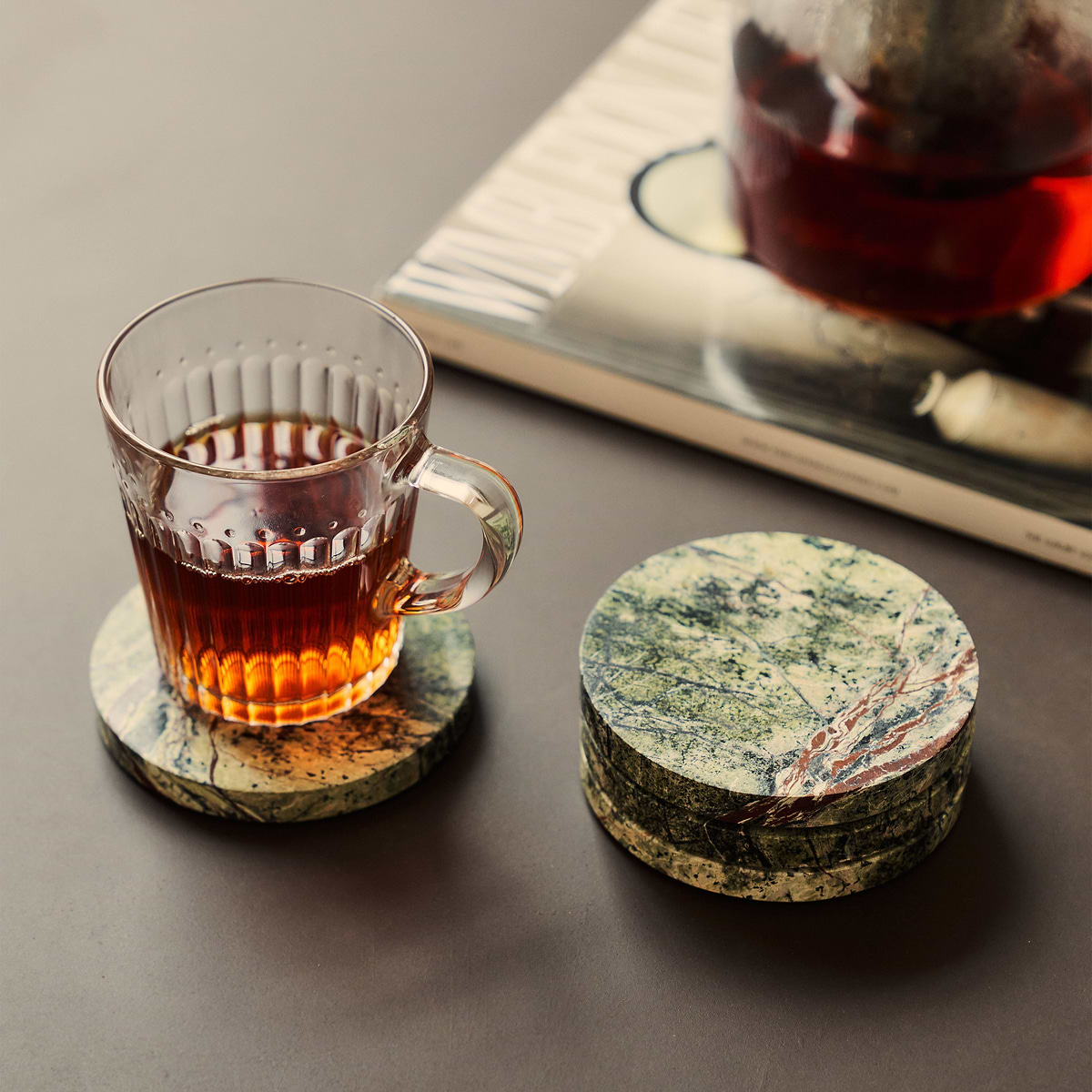 Marbelle - Green Marble Coasters Set of 4 Round