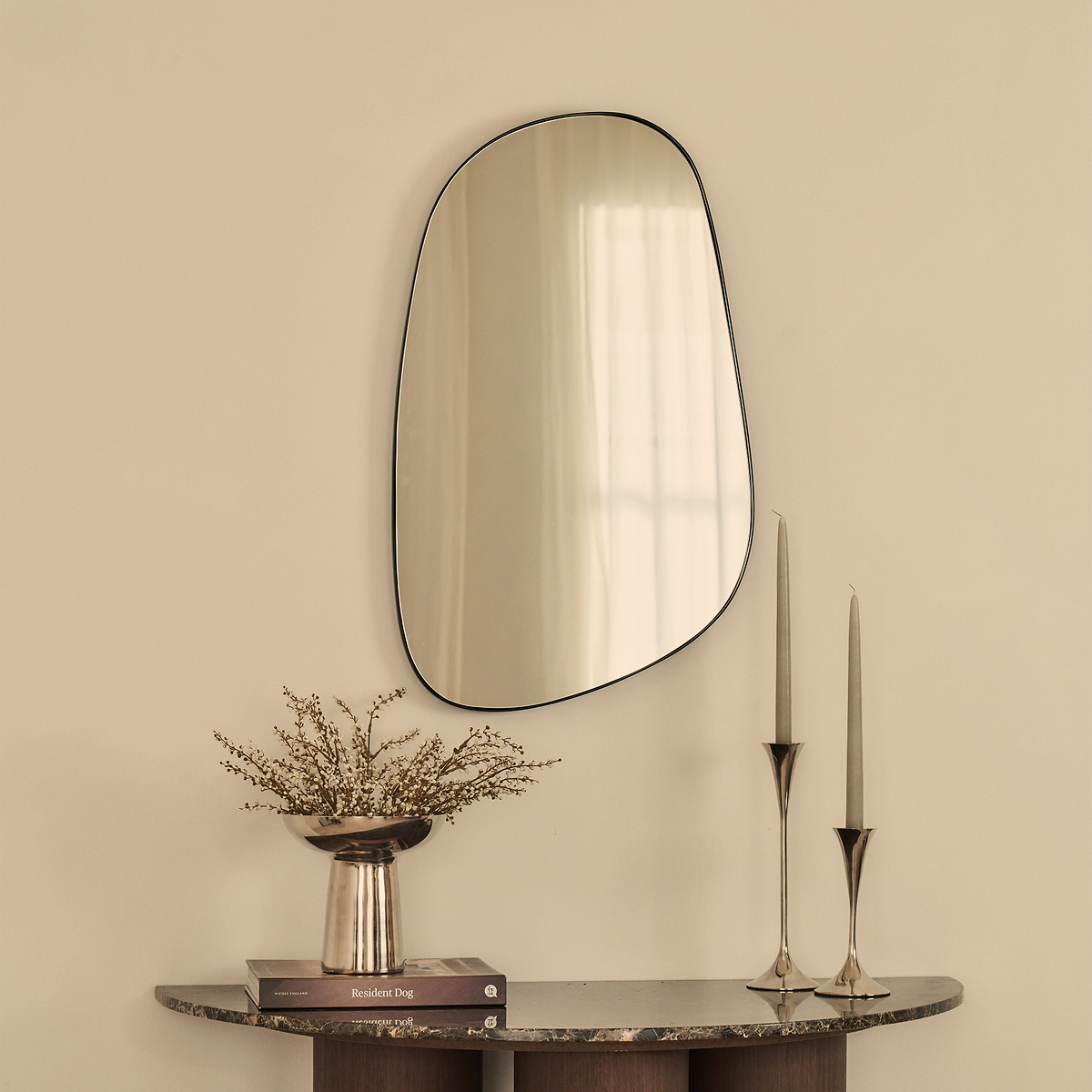 Ava - Black Stone Shaped Irregular Mirror 75cm x 45cm