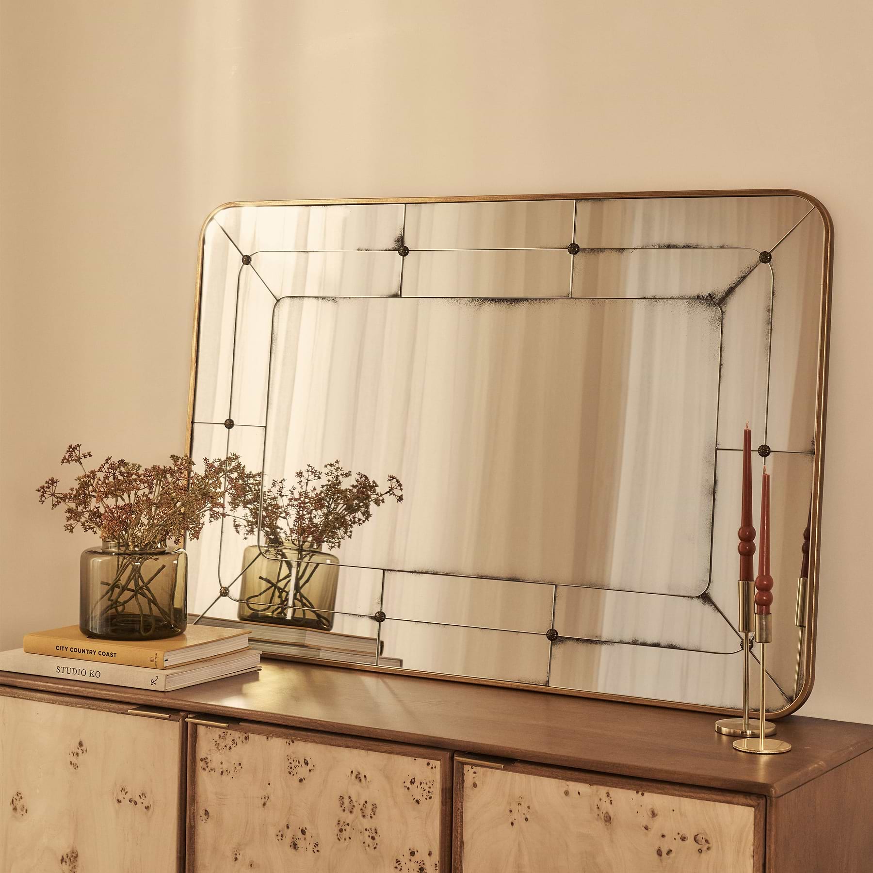 Teramo - Gold Antique Glass Metal Overmantle Mirror 120cm x 80cm