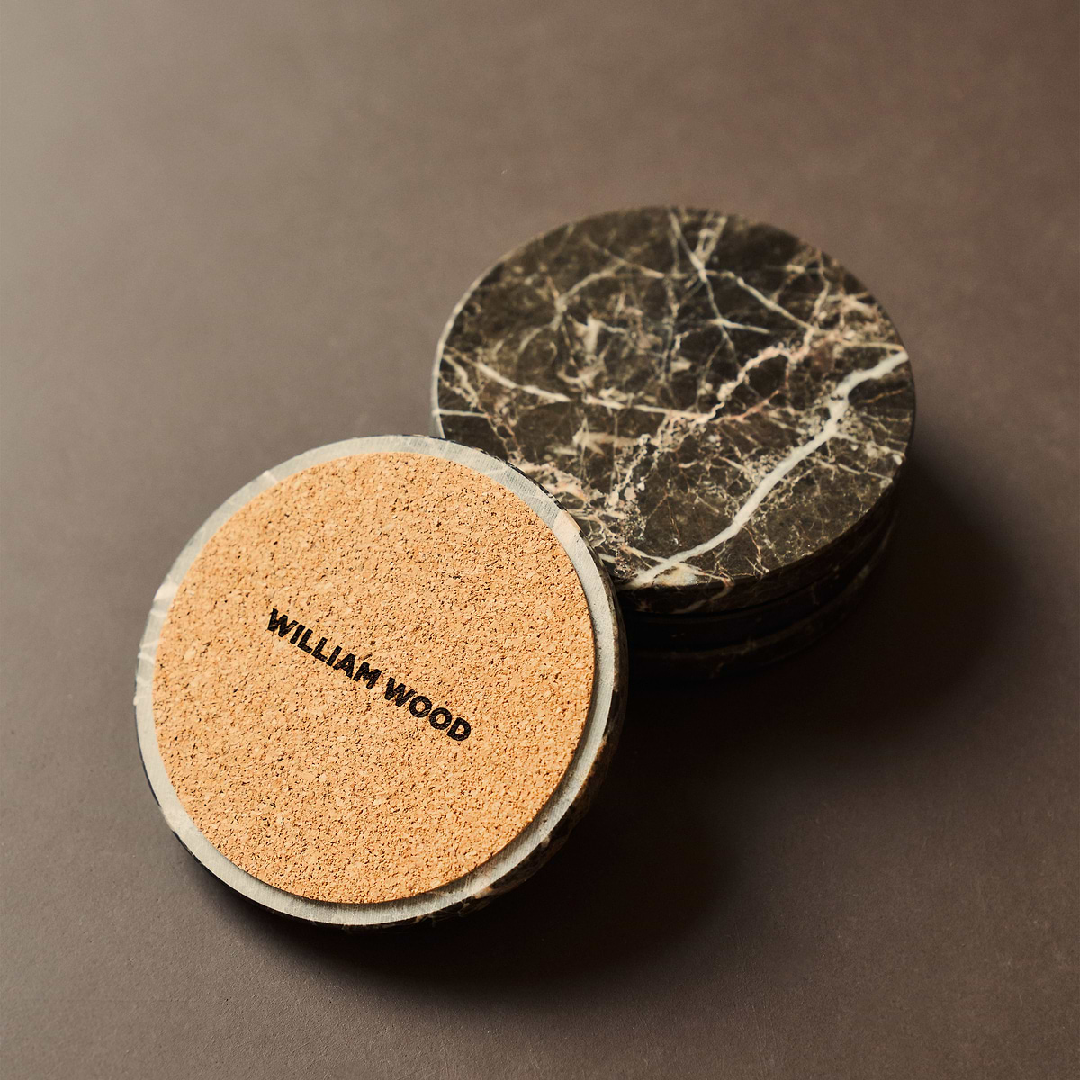 Marbelle - Dark Emperador Marble Coasters Set of 4 Round