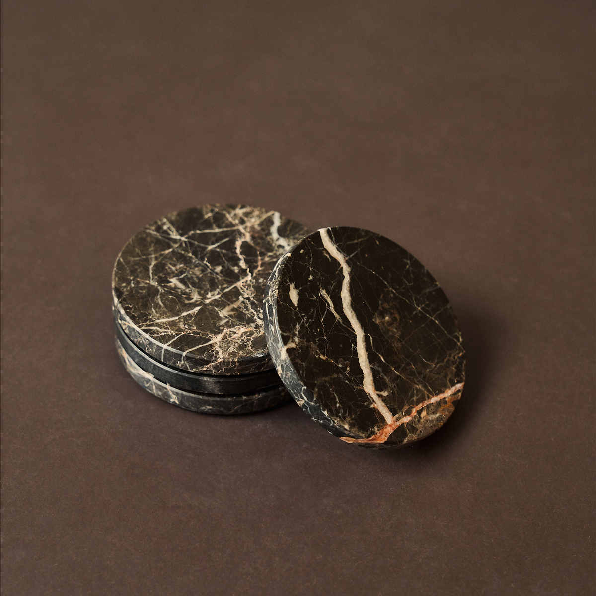 Marbelle - Dark Emperador Marble Coasters Set of 4 Round