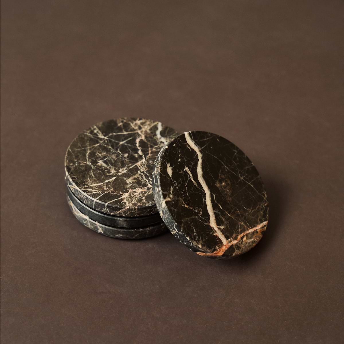 Marbelle - Dark Emperador Marble Coasters Set of 4 Round