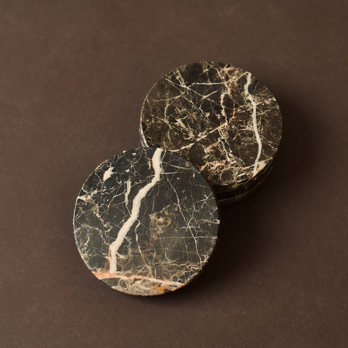Marbelle - Dark Emperador Marble Coasters Set of 4 Round