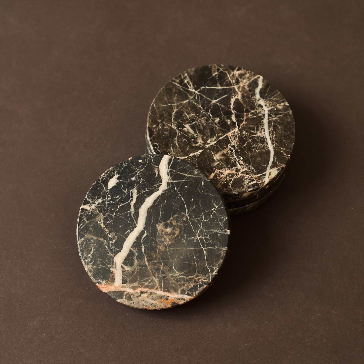 Marbelle - Dark Emperador Marble Coasters Set of 4 Round