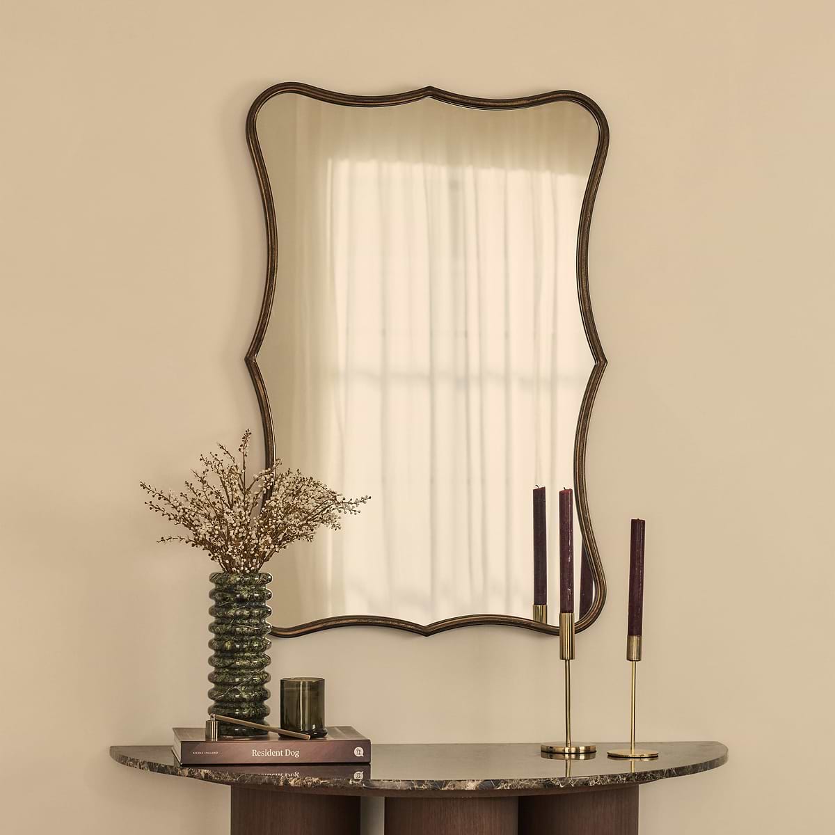 Elise - Antique Bronze Art Deco Metal Overmantle Mirror 90cm x 60cm