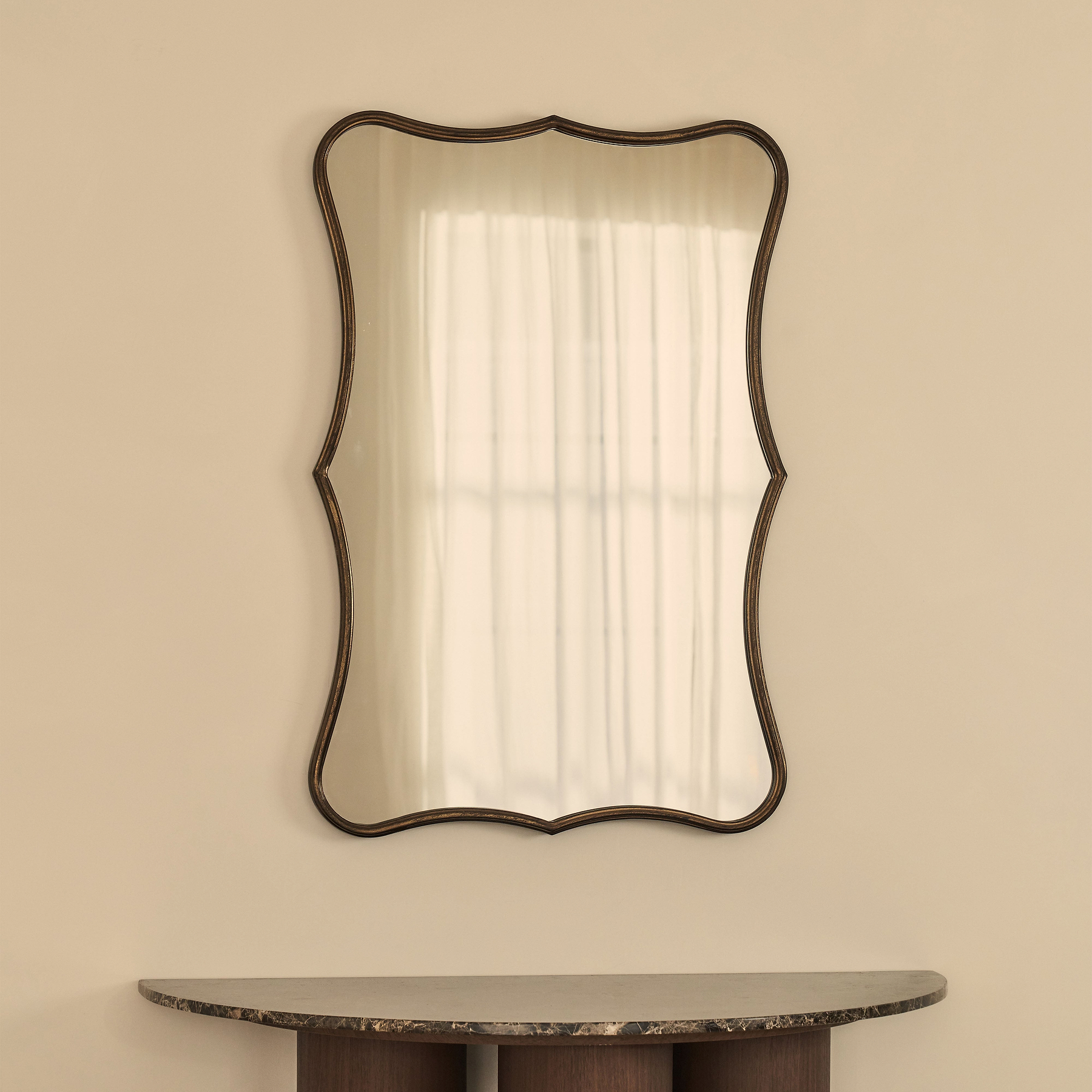 Elise - Antique Bronze Art Deco Metal Overmantle Mirror 90cm x 60cm