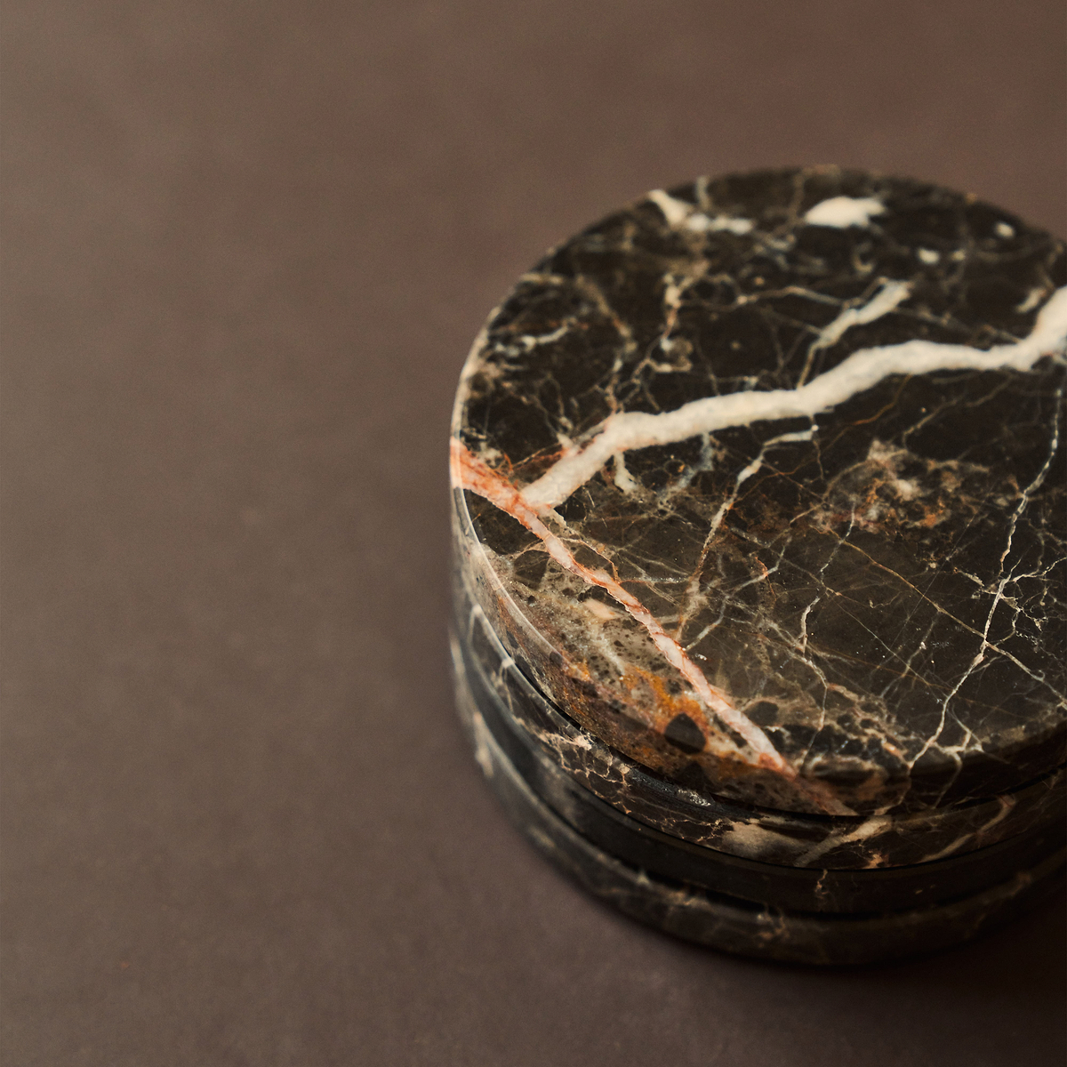 Marbelle - Dark Emperador Marble Coasters Set of 4 Round