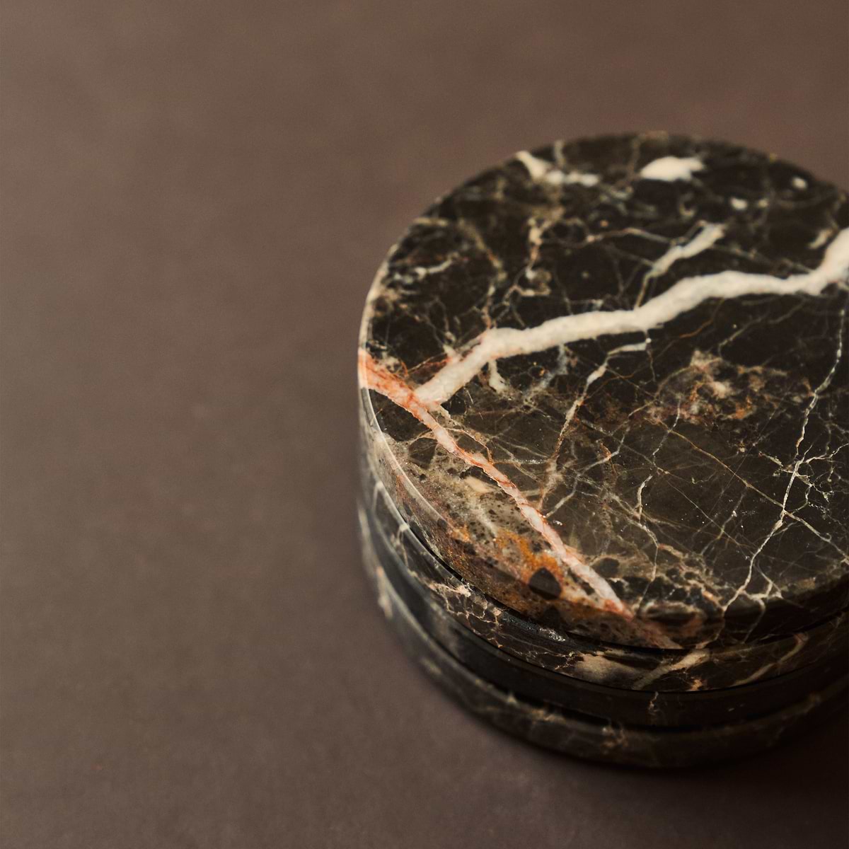 Marbelle - Dark Emperador Marble Coasters Set of 4 Round