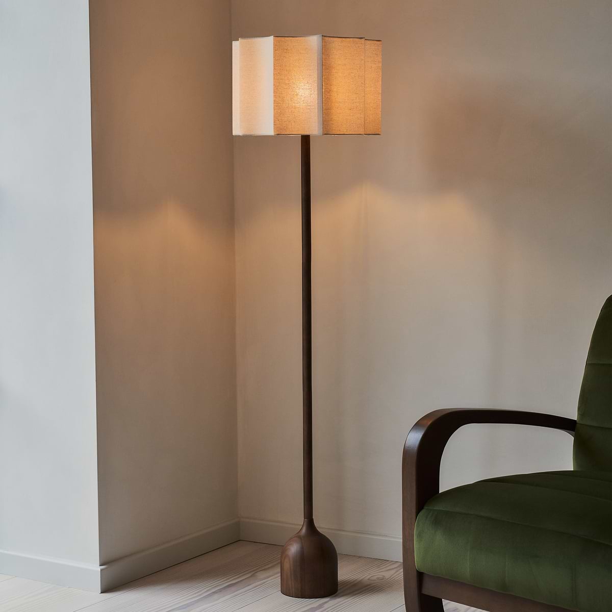 Esme - Dark Wood Inverted Scallop Shade Floor Lamp