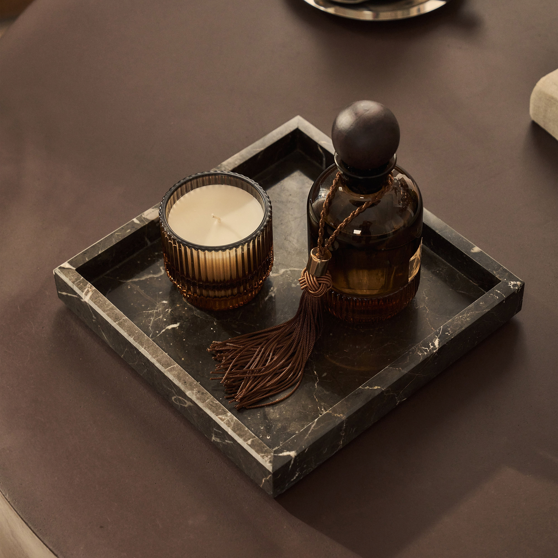 Travara - Dark Emperador Marble Square Decorative Tray