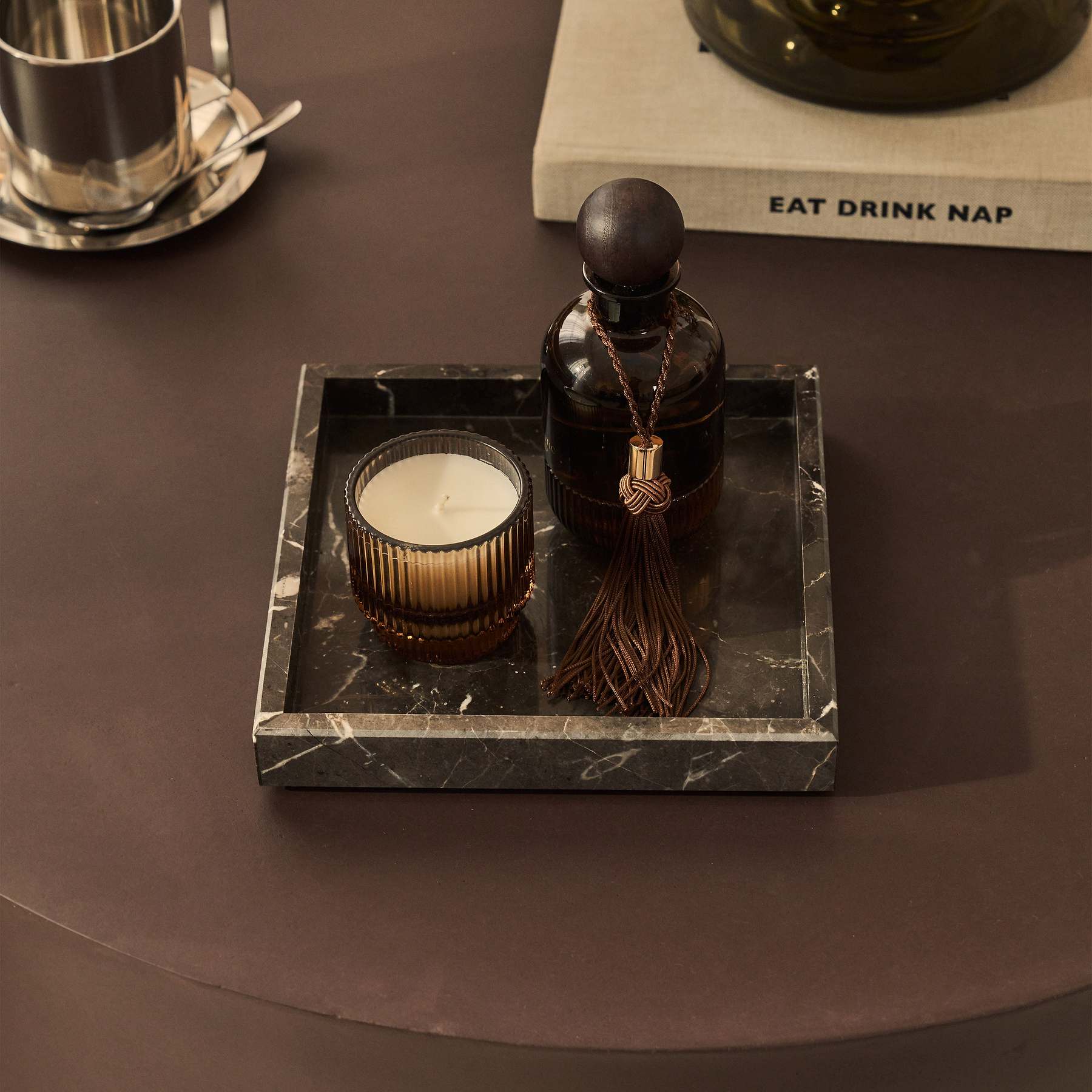 Travara - Dark Emperador Marble Square Decorative Tray