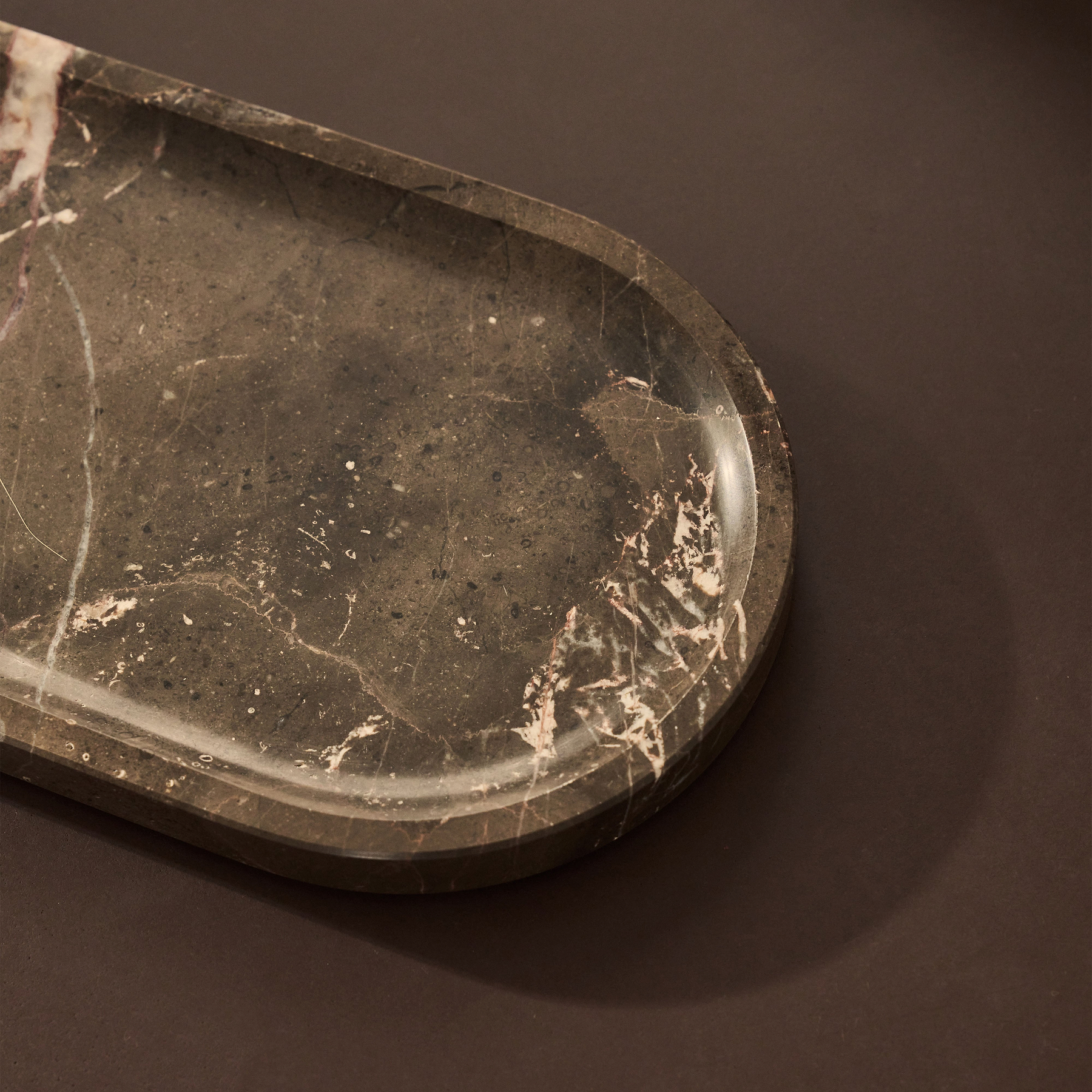 Travara - Dark Emperador Marble Oval Decorative Tray