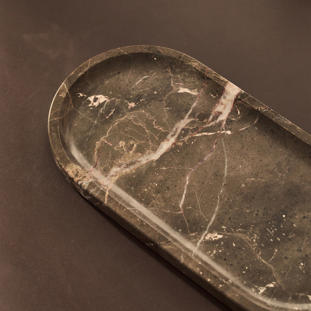 Travara - Dark Emperador Marble Oval Decorative Tray