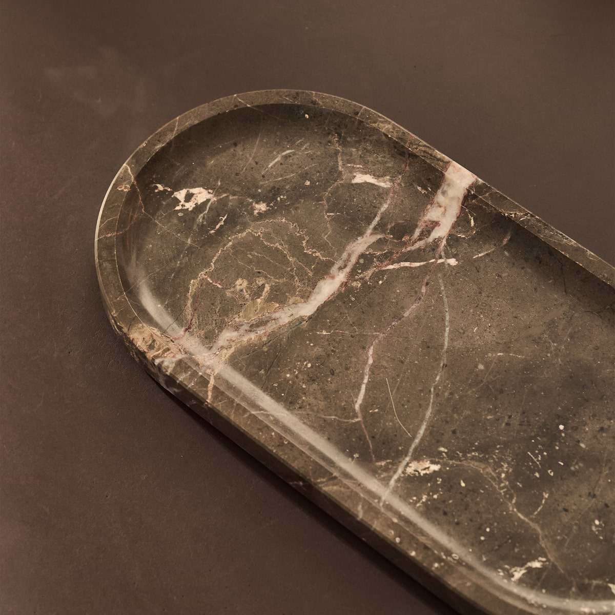 Travara - Dark Emperador Marble Oval Decorative Tray
