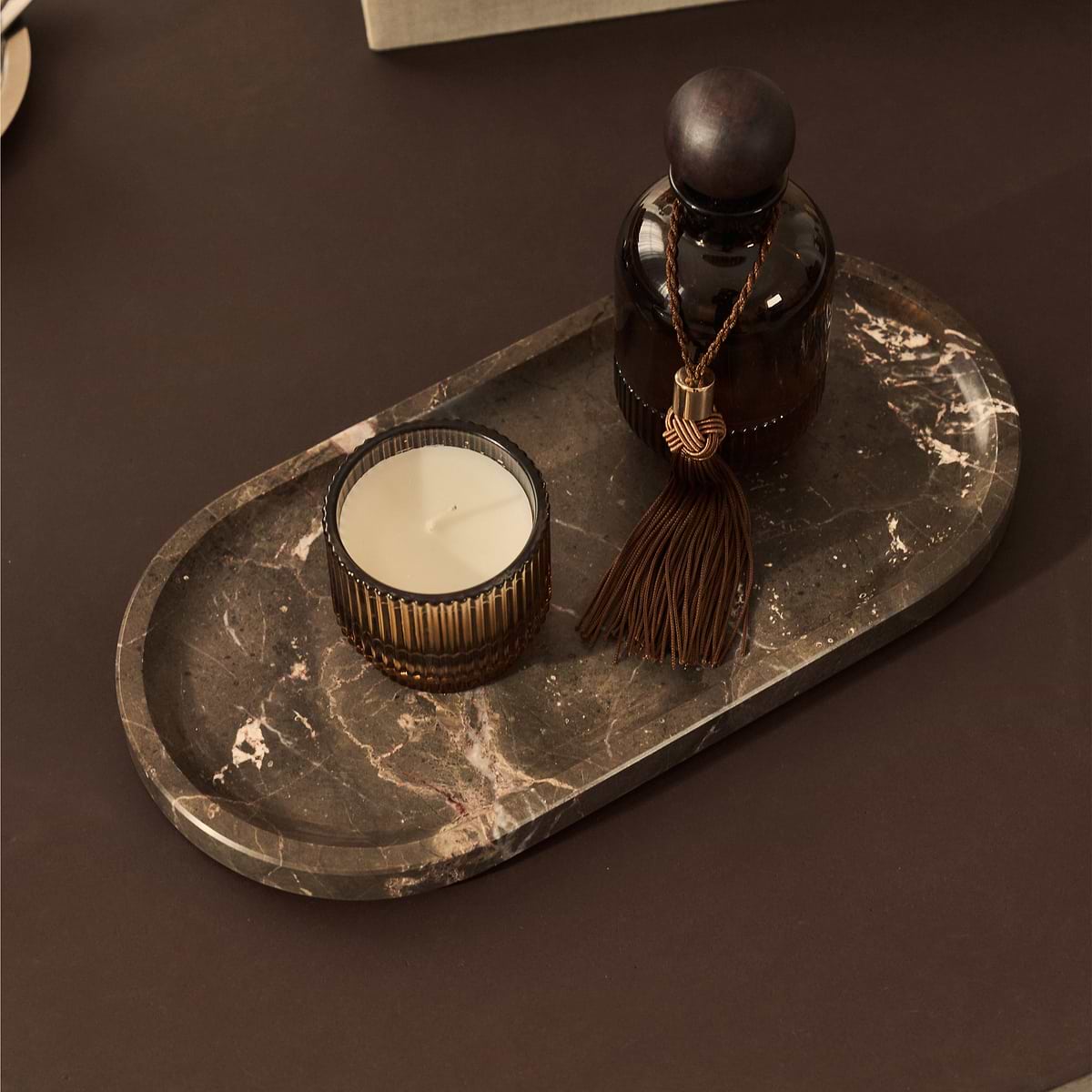 Travara - Dark Emperador Marble Oval Decorative Tray
